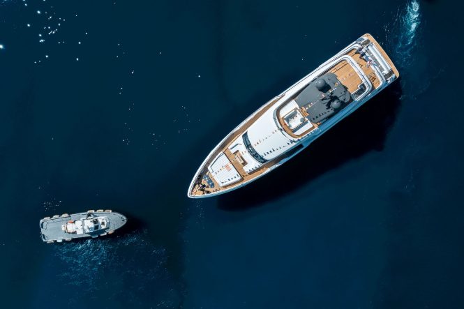 aerial view of the yacht FAMILIA after launch