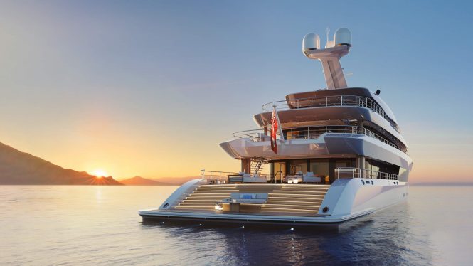 Stern view as the sun goes down | image Feadship