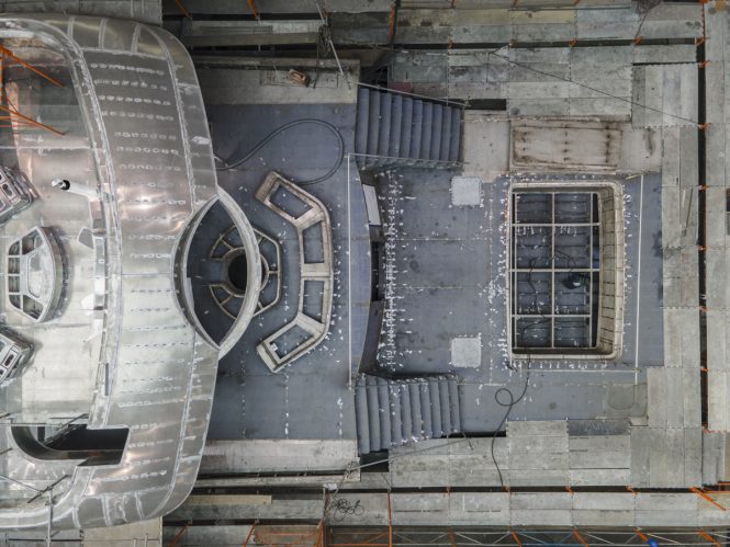 Aerial view of beach club and pool