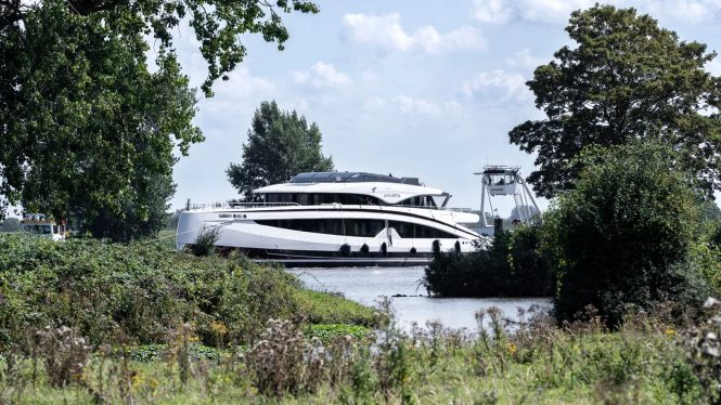 Luxury yacht SPARTA on route to her sea trials | photo credit Ruben Griffioe