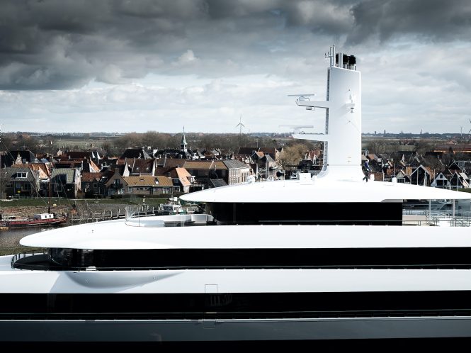 101 metre mega yacht MOONRISE by Feadship leaves shed in March 2025