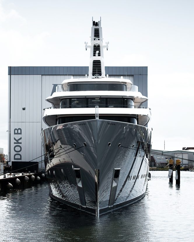 2025 Feadship mega yacht MOONRISE leaves shed