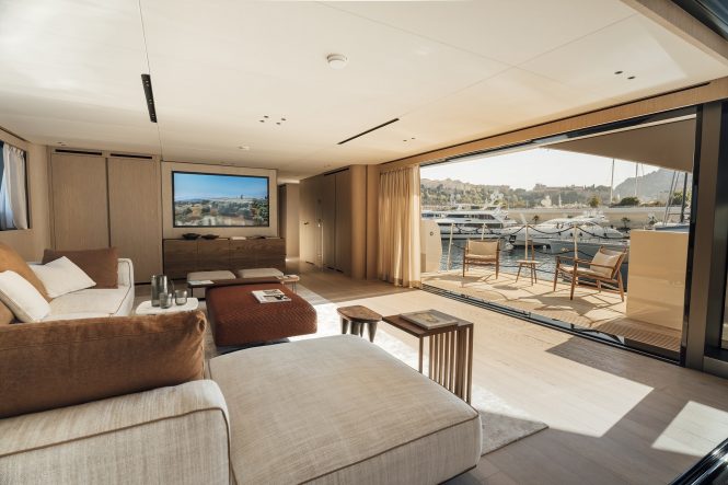 Main salon with fold out terrace | image EB Yachts Solutions 