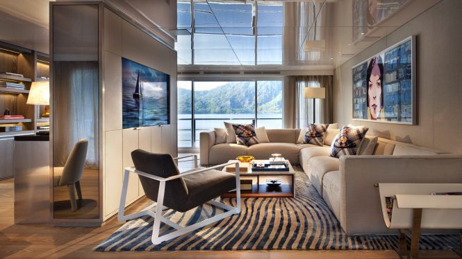 Elegant and modern interior of the superyacht