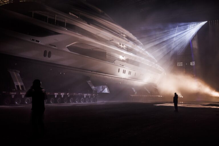 105m Mega Yacht H Preparing To Leave Shed