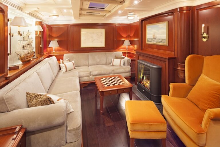 15 Yacht Kamaxitha - lower salon and dining area - Photo by Cory Silken