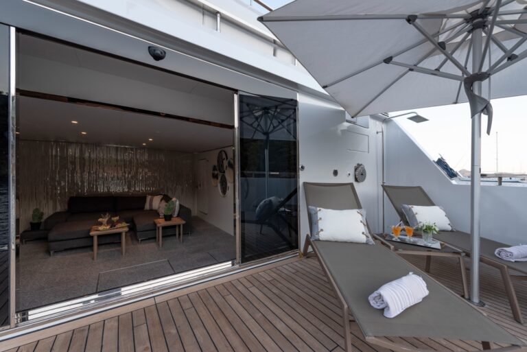 Swim platform view to beach club salon