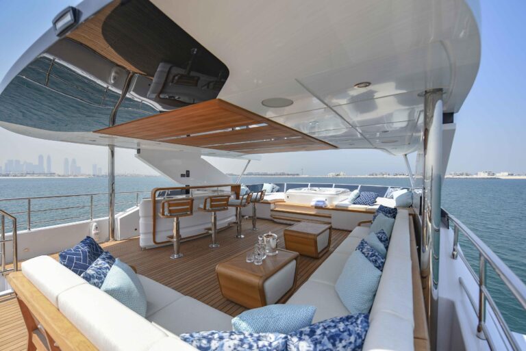 Covered seating on the Sun Deck