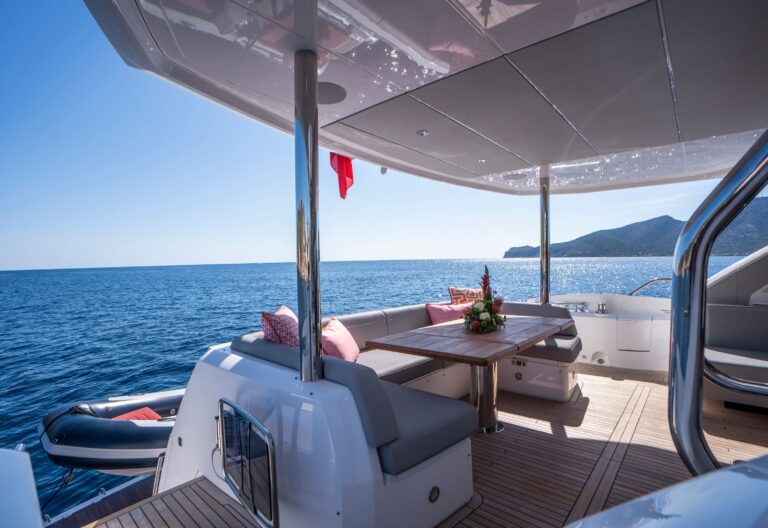 Shaded aft deck dining