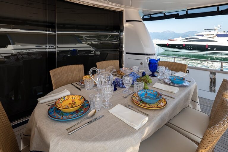 Aft deck dining setting