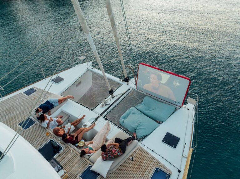 Foredeck At Night With Movie Screen
