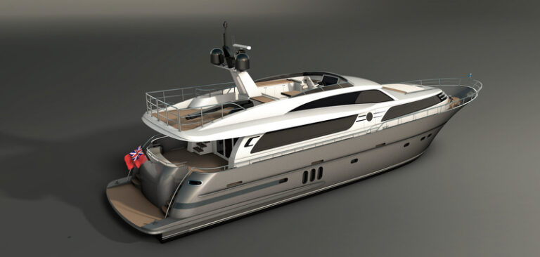 26m superyacht Continental III in stardust silver - aft view