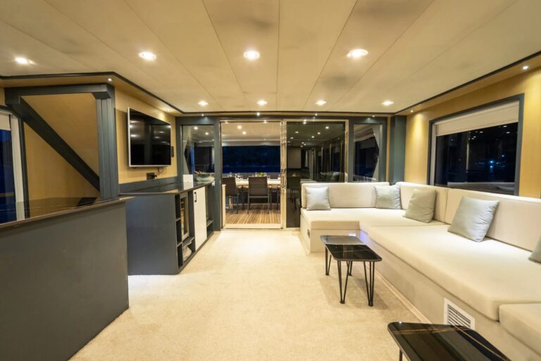 Main Salon At Night View To Aft Deck