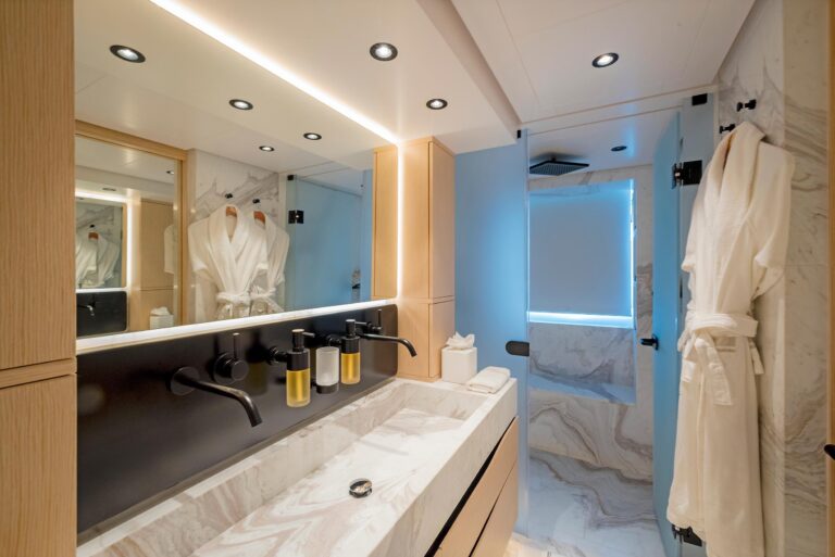 Light marble master bath