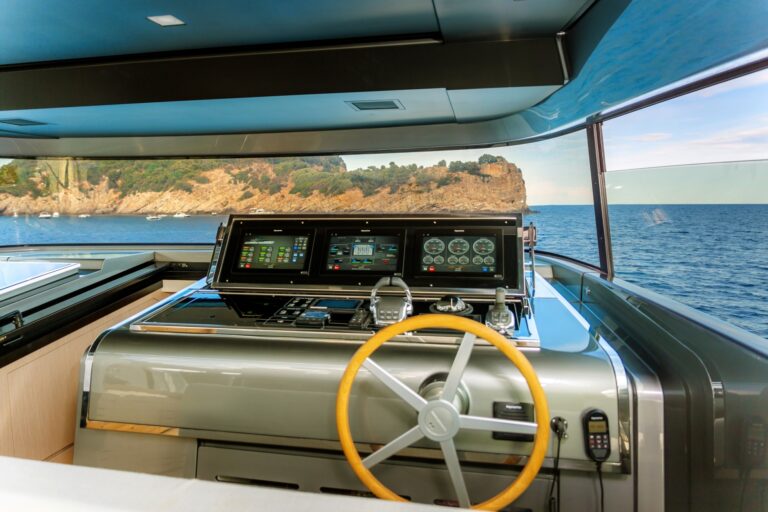 Helm controls on the flybridge