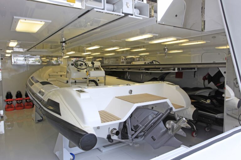 Ship's Tender Storage On Board Yacht WHEELS