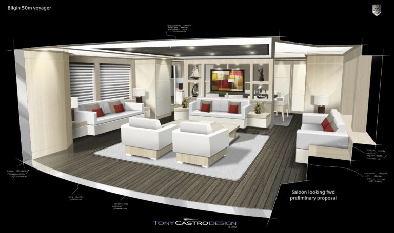 52m Bilgin Voyager 170 Yacht by Tony Castro Saloon looking forward