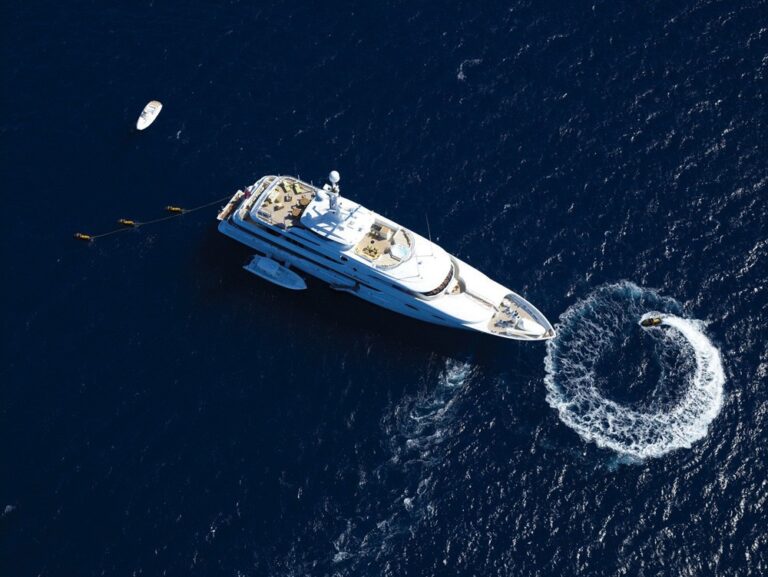 aerial view with water toys cruising