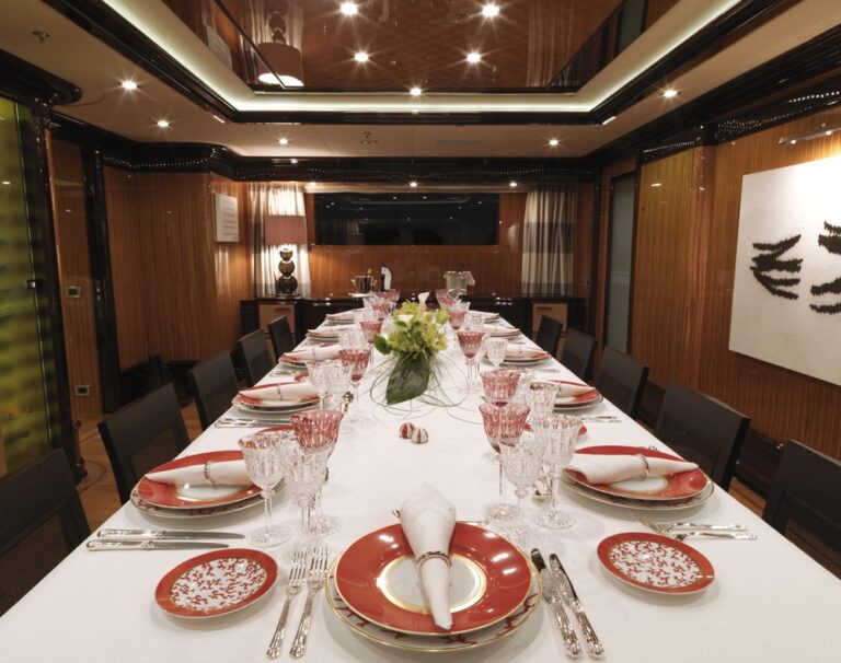 main formal dining area on the main deck - luxury meal setting