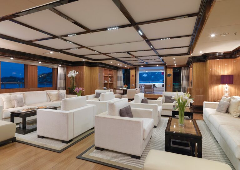 main saloon seating areas with comfortable couches and coffee tables