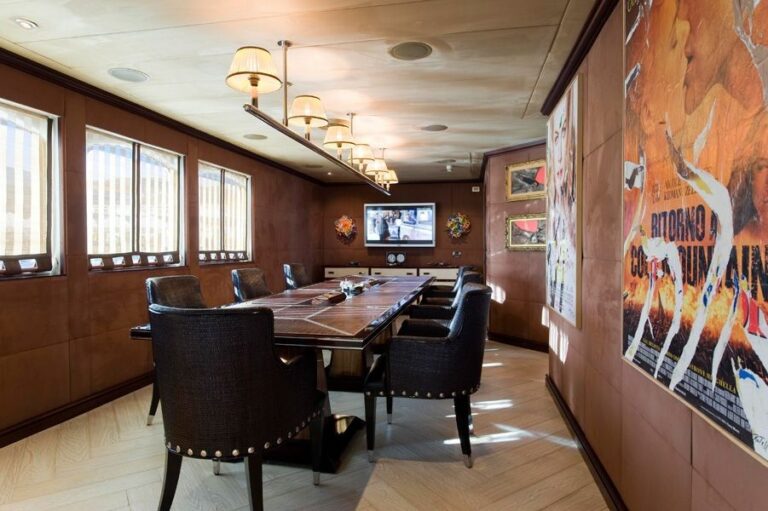 Premier Deck Portside: Yacht FORCE BLUE's Meeting Area Pictured