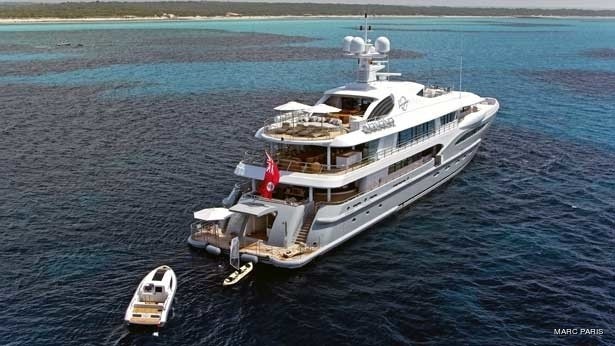 Towable Ship's Tender: Yacht INFINITE SHADES's Aft Aspect Captured