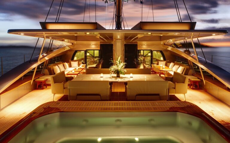 Aft Deck Evening Jacuzzi Pool Half Open On Yacht VERTIGO
