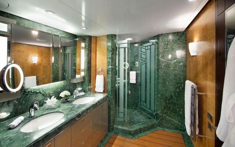 Green: Yacht SYCARA V's Guest's Bath Pictured