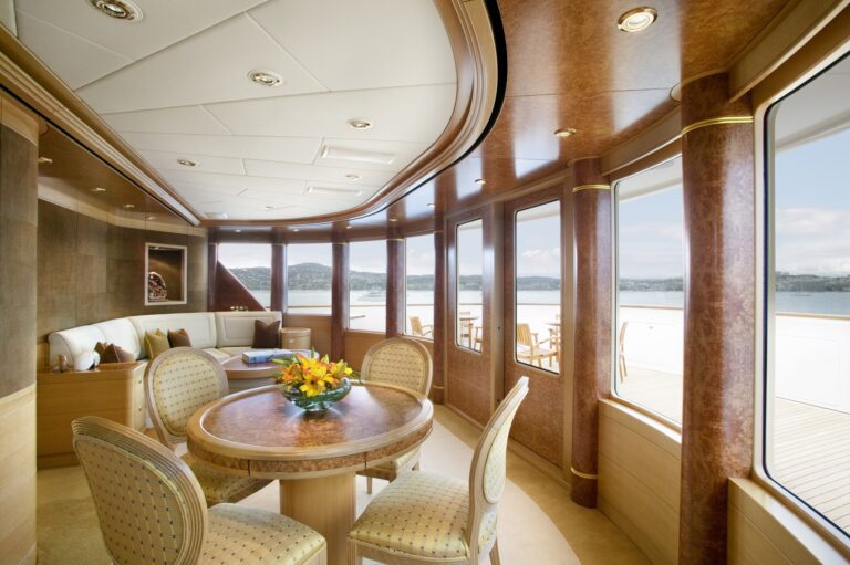 Starboard Side Observance Lounging Upon Sunshine Deck On Board Yacht LAUREL