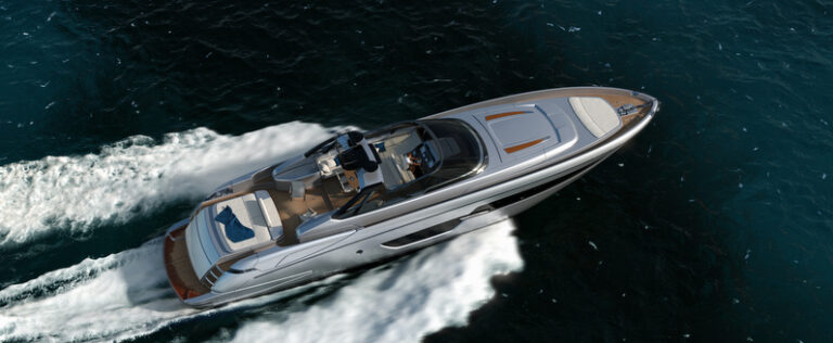 Aerial view of superyacht Riva 88 Miami at full speed-001