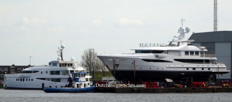 Amels superyacht Madame Kate and the just rolled out Hull 468 - Photo by Dutchmegayachts