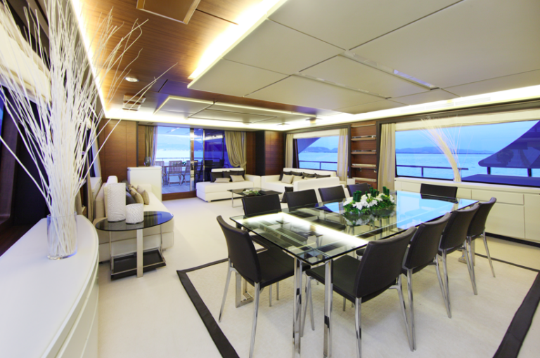 Benetti motoryacht Delfino 93 Main Saloon Dining Area