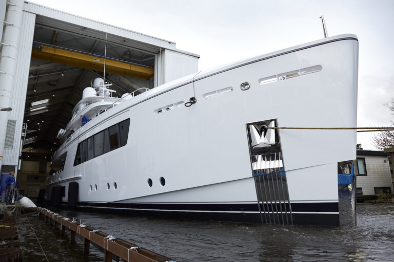 CALLISTO Supeyacht Leaving The Feadship Shed