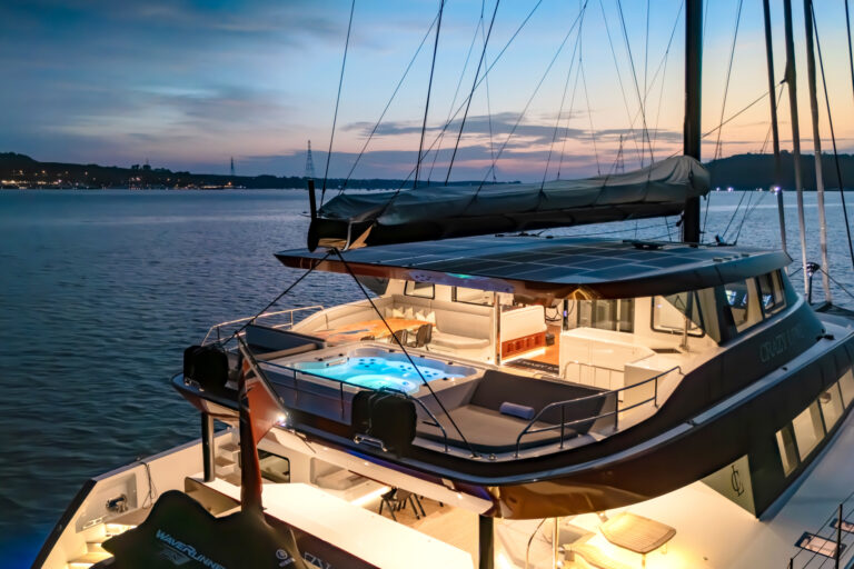 Catamaran CRAZY LOVE Decks At Night
