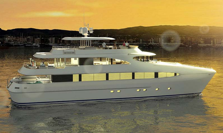 Curvelle 33X9 Catamaran at sunset