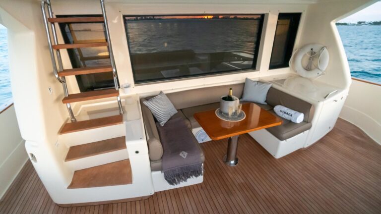 Shaded aft deck dining