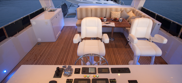 Exterior of the 74ft Queenship Yacht Meriweather Image courtesy of Queenship