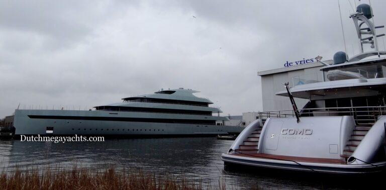 SAVANNAH and COMO superyacht at the Feadship's Royal van Lent facility in Aalsmeer, the Netherlands