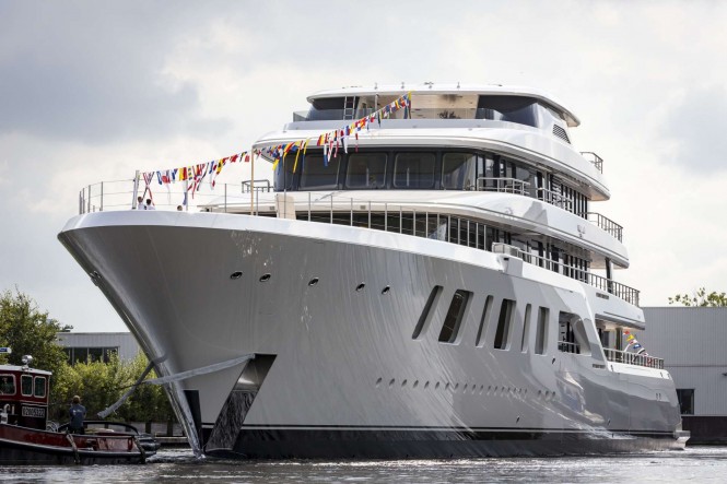 Feadship yacht Aquarius celebrating her launch