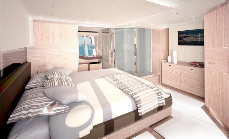 Ferretti 720 super yacht owner suite