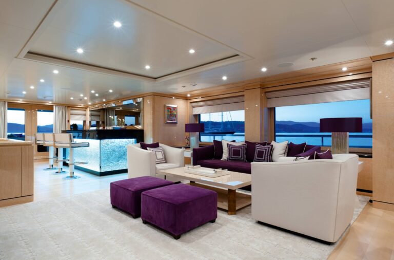 Lounging And Bar With Sailing Yacht Background