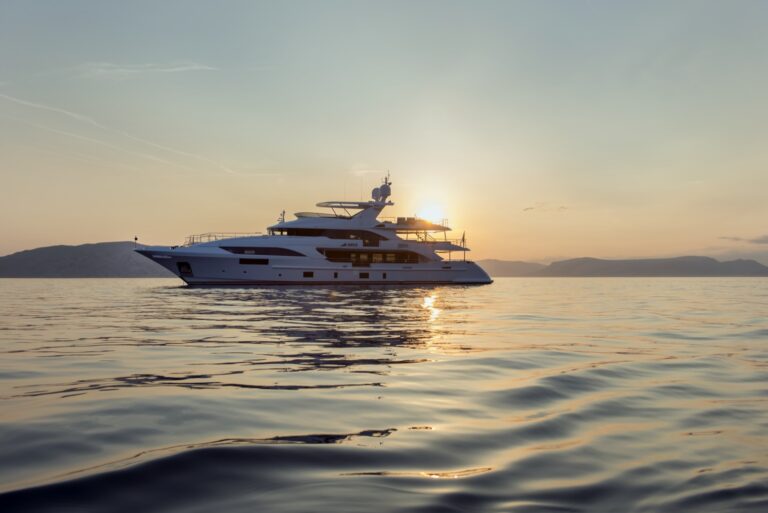 Yacht Profile At Anchor Sunset