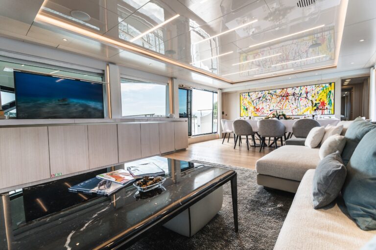 Main salon view to port side doors