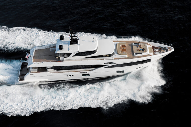 Majesty 100 Aerial View Of Superyacht Cruising