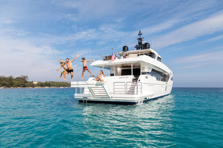 Majesty 100 Yacht MIA Jumping Into Water