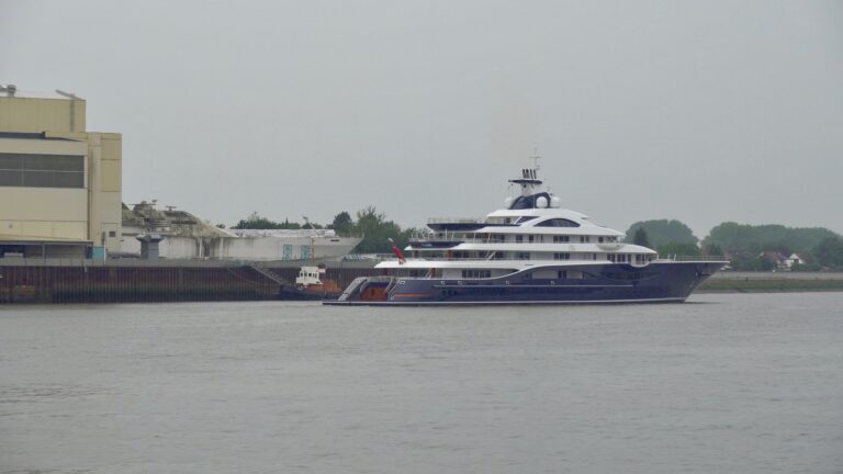 Megayacht TIS Leaving Lurssen Shipyard
