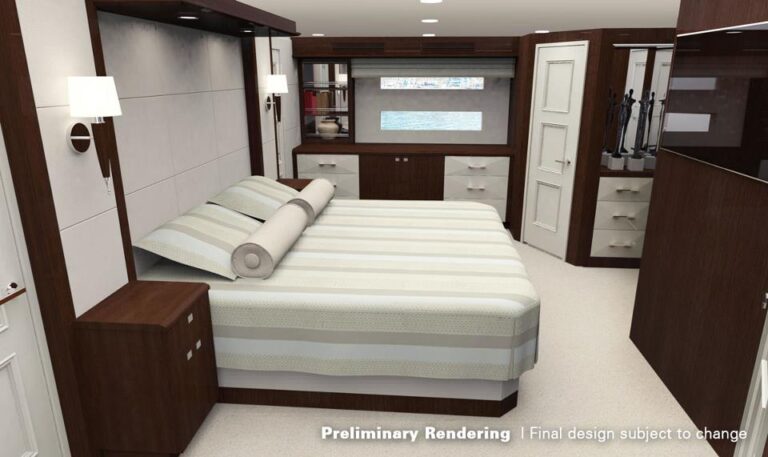 Preliminary rendering of the Hatteras 100 RPH yachts cabin
