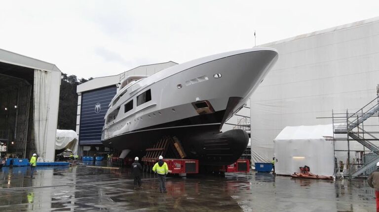 Project 10219 by Baglietto out of her shed - Photo by Baglietto Yachts