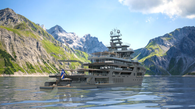 Superyacht OCEAN FALCON Rendering In The Fjords