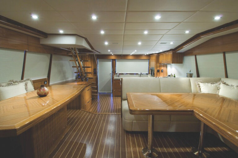 R75 Yacht - Aft Galley Saloon Custom Dinette Tables